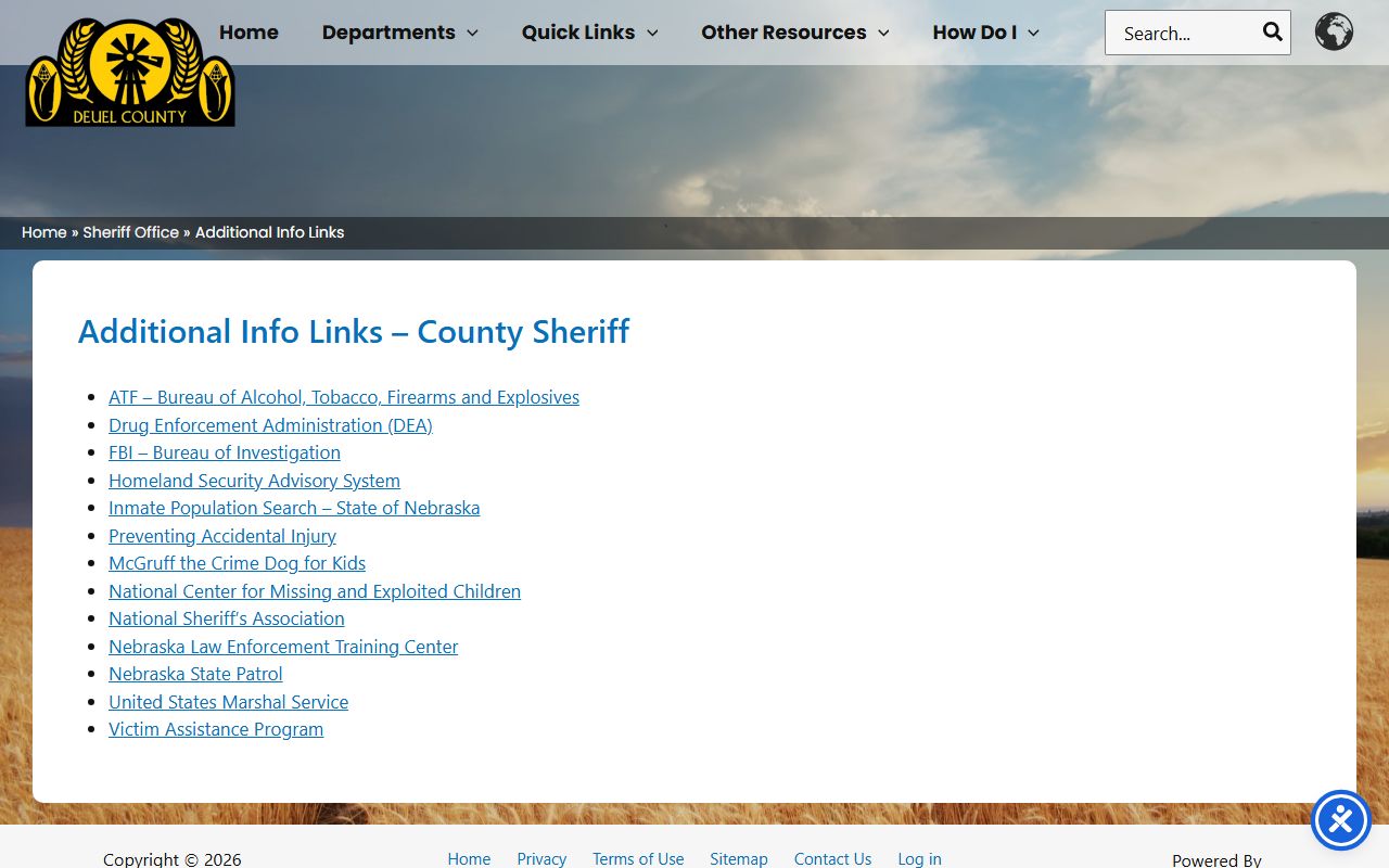 Deuel County inmate records source showing sheriff links and state inmate search